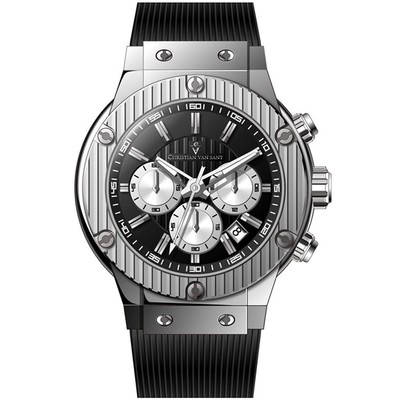Pre-owned Christian Van Sant Mens Monarchy Watch Cv8141 Black Dial Rubber Strap 50m