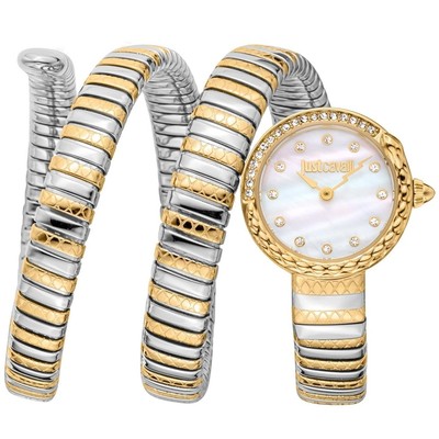 Pre-owned Just Cavalli Womens Enchanting Snake Mother Of Pearl Dial Watch -