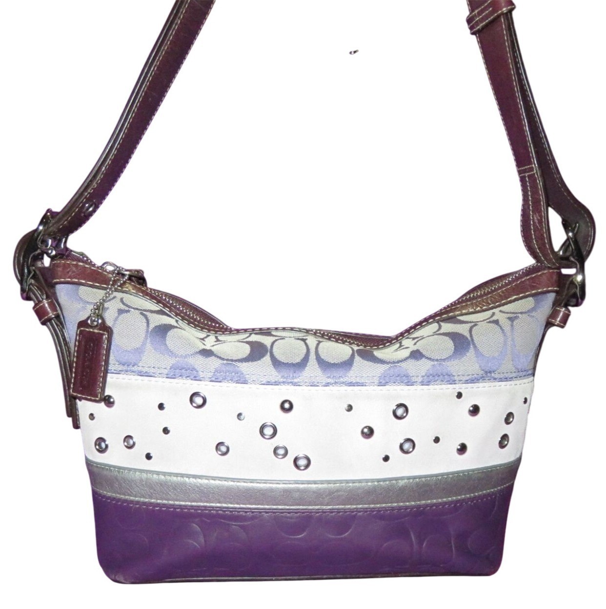 Coach 2008 Duffle Patchwork Embellished Purple Leather
