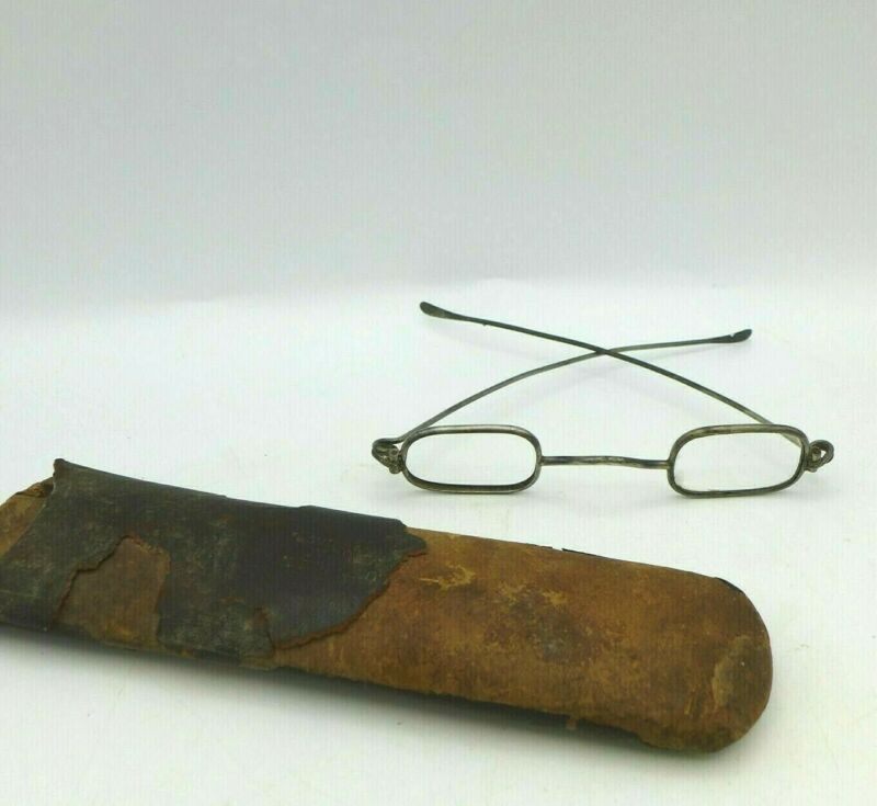 Antique Eyeglasses Spectacles Rectangular Oval Early w/Case Boston Mass