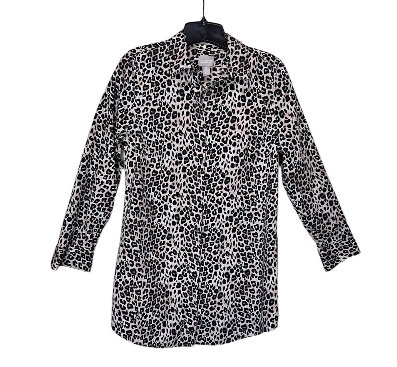 Chicos Leopard Print Locklyn Button Up Top Sz 0 US 4 Roll