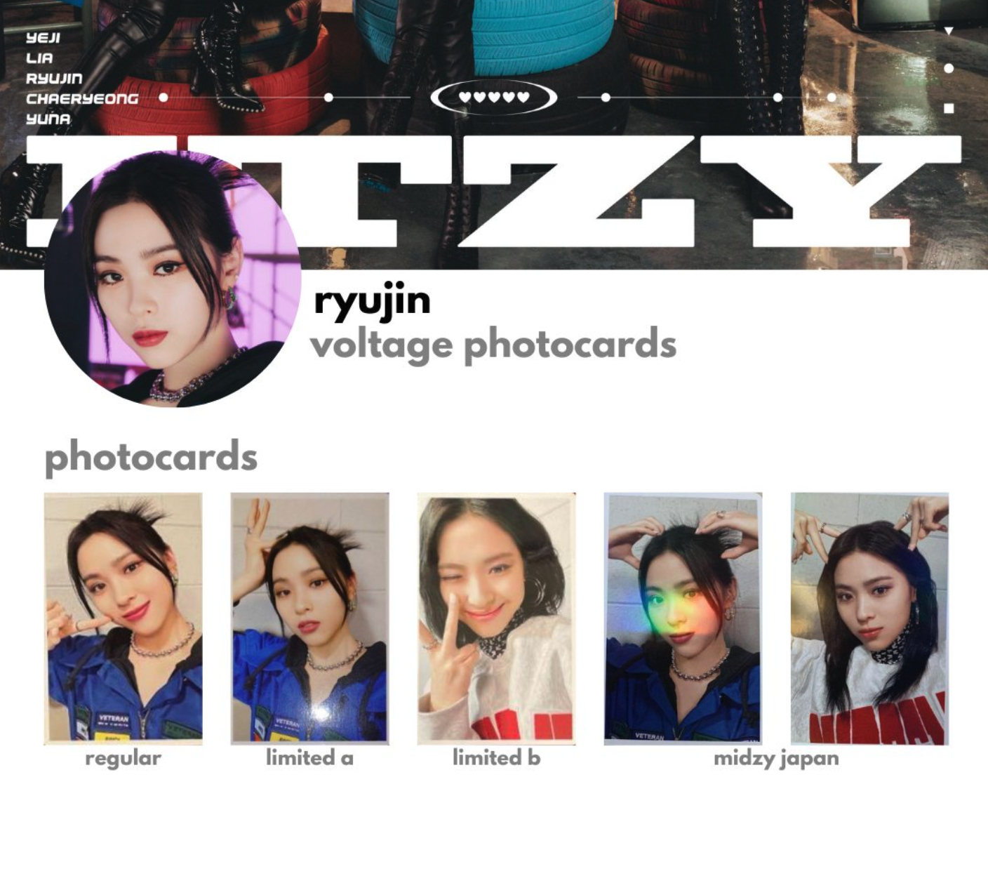 ITZY リュジン トレカ セット Voltage コンプ ITZY Ryujin Voltage Official Photocard Photo card A B Normal