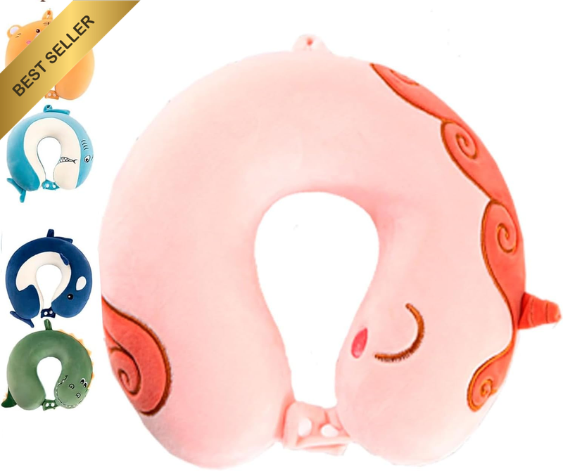 Upgraded Cartoon Kids Travel Neck Pillow, Neck Support Pillow for Flight Headres
