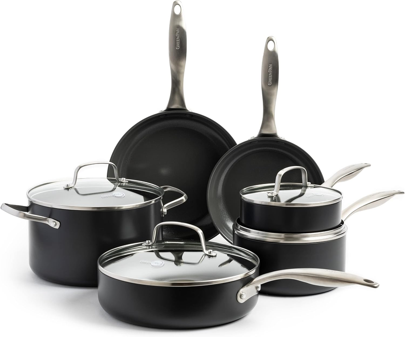 Canterbury Hard Anodized Healthy Ceramic Nonstick, 10 Piece Cookware Pots and Pans Set, Pfas-Free, Dishwasher Safe, Oven Safe, Black
