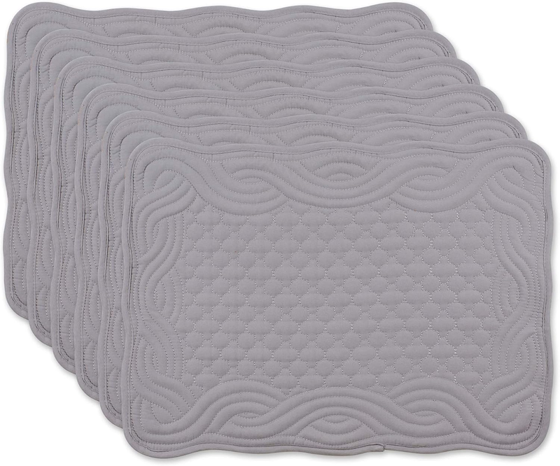 Quilted Farmhouse Collection Tabletop, Placemat Set, Gray, 6 Piece