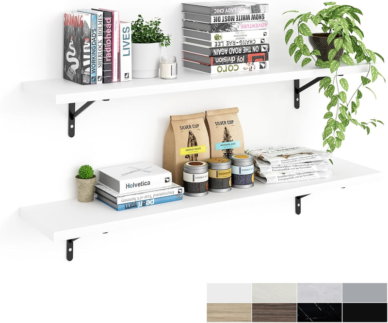 45 Inch Long 10 Inch Deep Floating Shelves for Wall Set of 2, Large Open Shelves Wall Mounted, Space Saving Home and Commercial Use, White