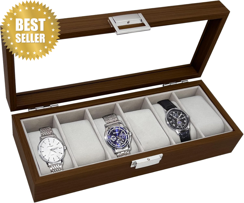 Watch Box for Men Women,  Watch Display Case with Large Glass Lid, Watch Organiz