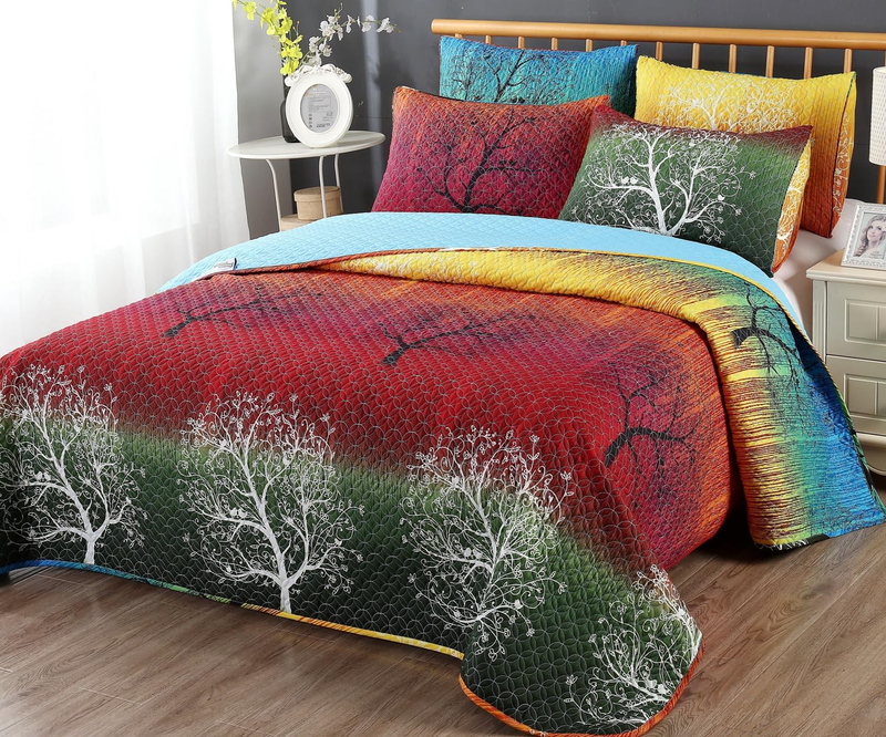 Rainbow Tree 5 Piece Bedspread Coverlet Quilt Set: Quilt and 4 Pillow Shams (King)