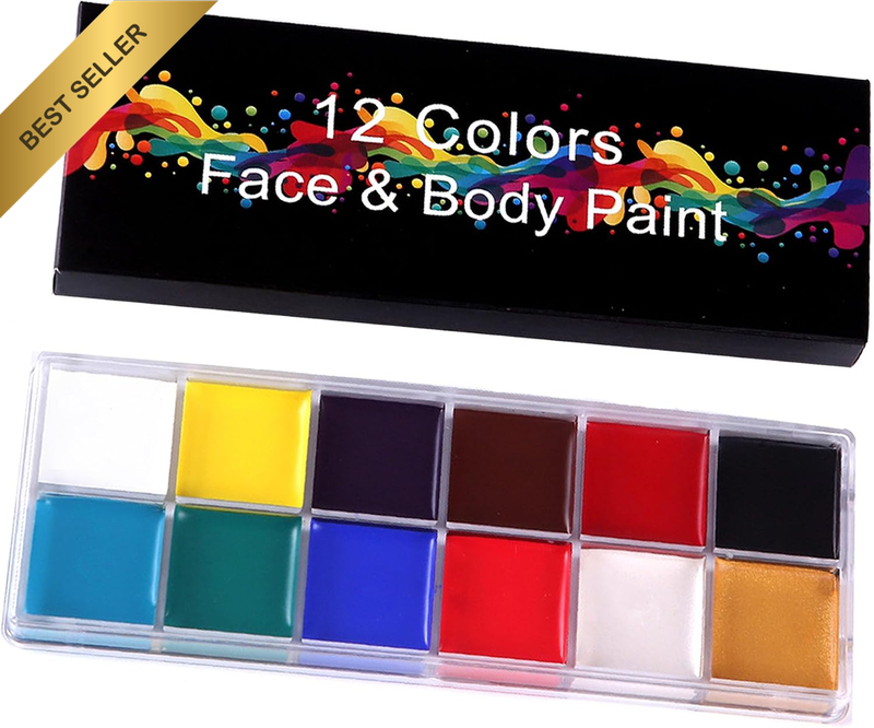 Face Body Paint Palette with 12 Vibrant Colors,Professional Long Lasting Non Tox