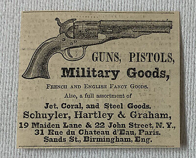 1864 small ad ~ Schuyler Hartley+Graham, New York ~ GUNS PISTOLS MILITARY GOODS