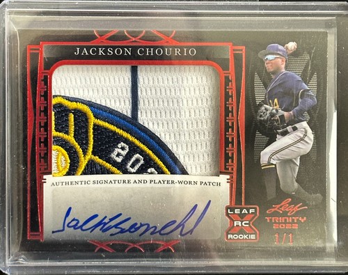 2022 Leaf Trinity Jackson Chourio Black Red Foil Logo Patch 2022 Leaf Trinity Jackson Chourio Black Red Foil Logo Patch