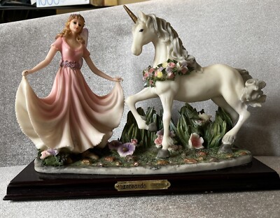 Leonardo Collection Fairy Unicorn Resin Figurine On Wooden Base