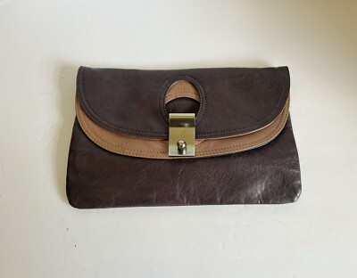 Marc Jacobs Made In Italy Purple/Khaki leather Lock Closure Envelope Clutch