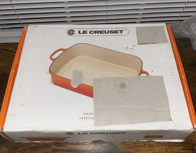 Le Creuset 3.0qt Enameled Cast-Iron Rectangular Roaster - Volc. Flame *CRACKED*