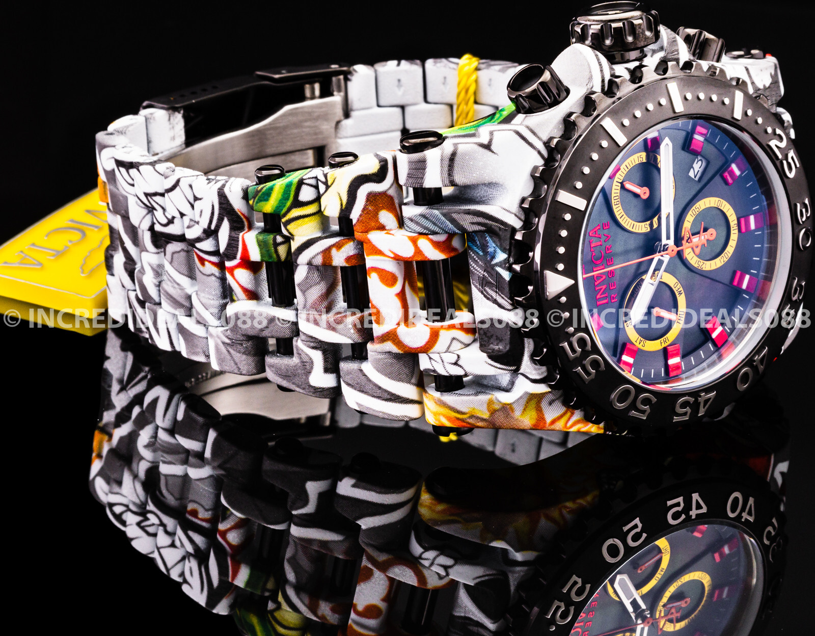 Pre-owned Invicta Men Reserve Chaos Swiss Chronograph Graffiti Black Hydroplated Watch