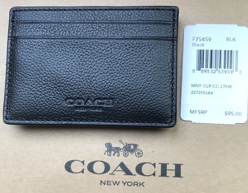 Coach Money Clip Card Case Black Calf Leather F75459 New Mens Wallet Great Gift!