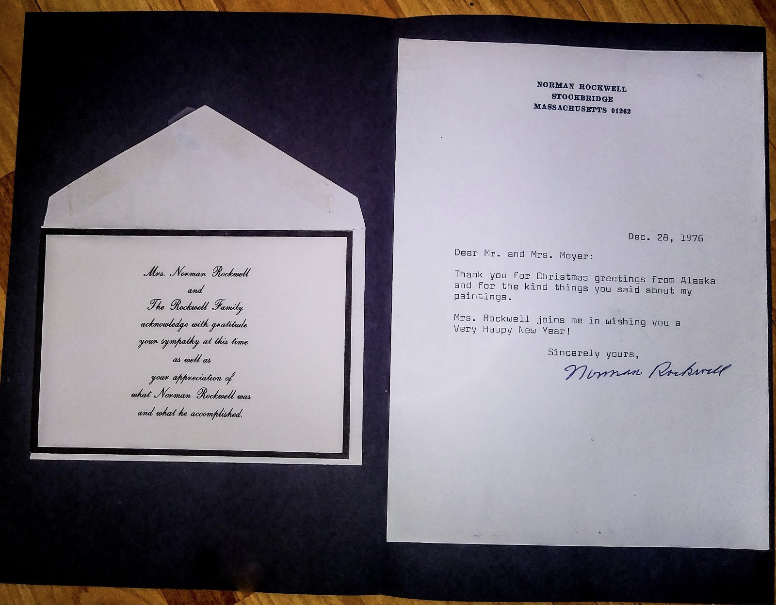 **RARE**Norman Rockwell 1976 Signed Letter & Sympathy Acknowledgement Card