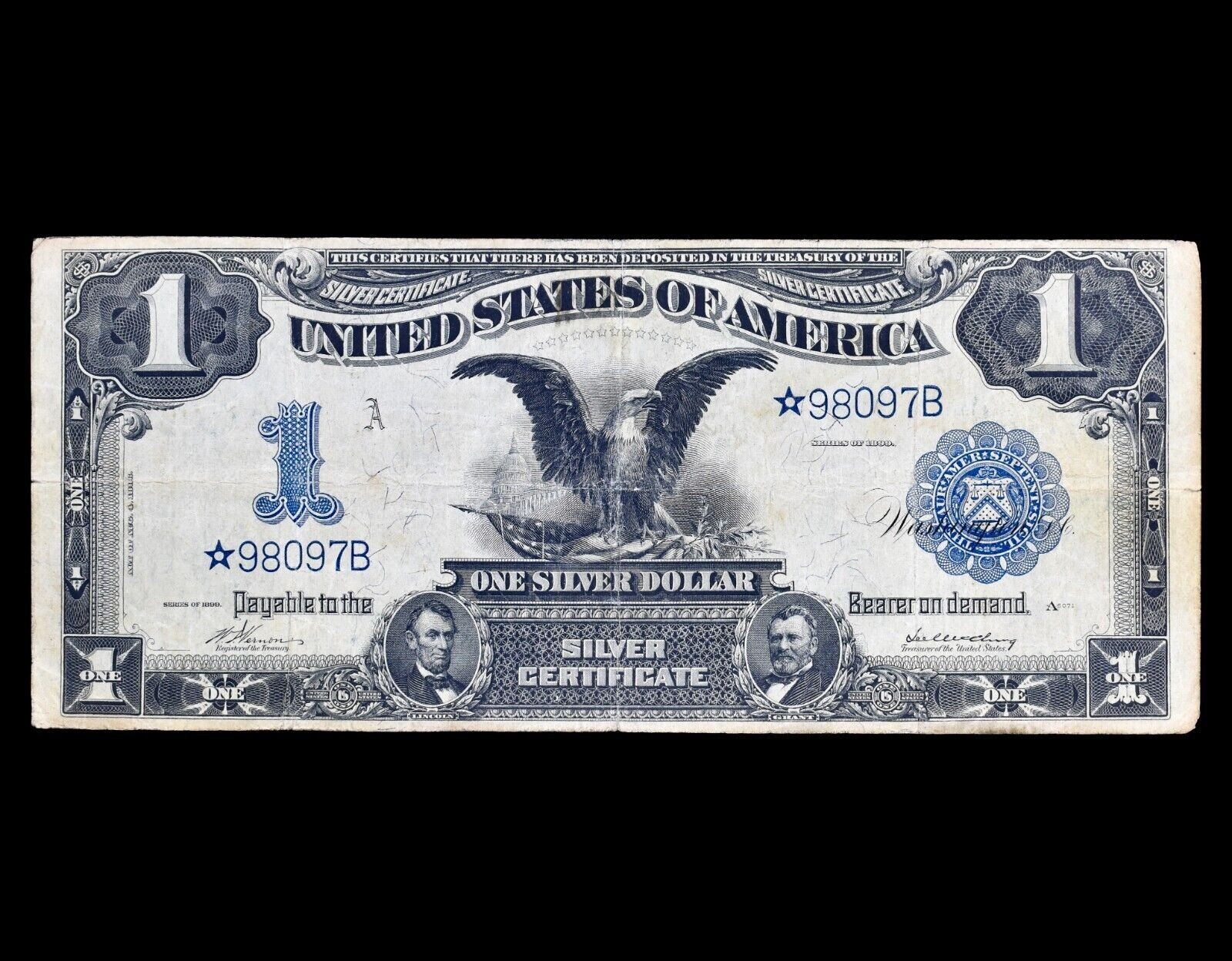 1899年 ストレーツ・セッティルメンツ 1/4セント 1899 $1 Fr 229* Black Eagle ULTRA RARE Vernon-McClung LOW SERIAL