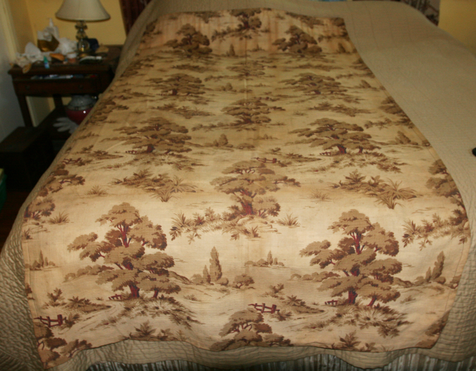 ONE VINTAGE 1940'S  PANEL SCENIC BARKCLOTH FABRIC DRAPE