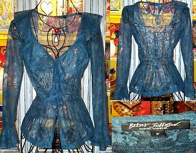Vintage Betsey Johnson New York Dress Top Sheer Ruffle Lace Victorian Size Small