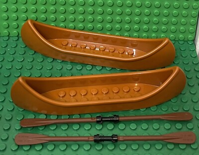 Lego 2 City Mini Figures Dark Orange Canoe Boat (16x3x3 Lego studs) With Oars