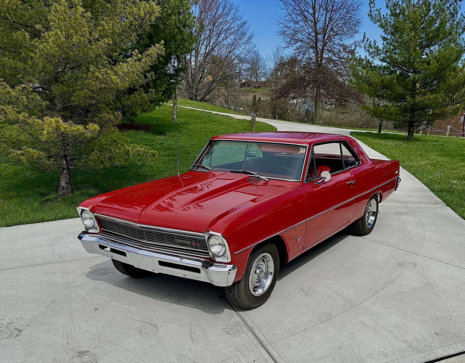 1966 NOVA 350 AUTO 12 BOLT NEW FULL SS RED BUCKETS CONSOLE INTERIOR