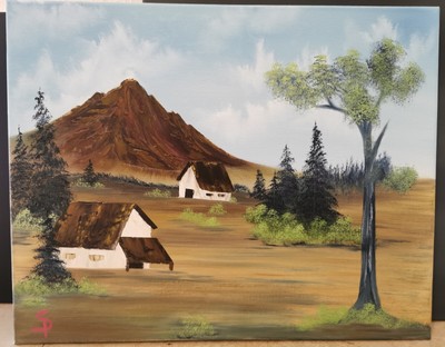 Ölgemälde 40x50 cm Idylle im wilden Westen nach Art Bob Ross