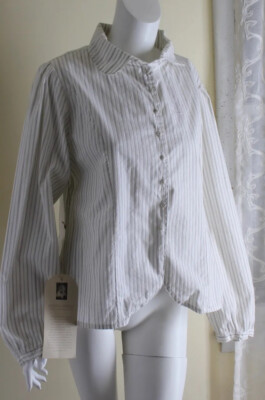 NWT Krista Larson OS S M L Crisp Wearable Art Cotton Woven Timid Stripe Shirt