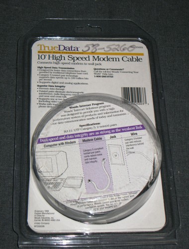 10', 10 FEET HIGH SPEED MODEM CABLE - TRUEDATA - MODEM TO WALL JACK