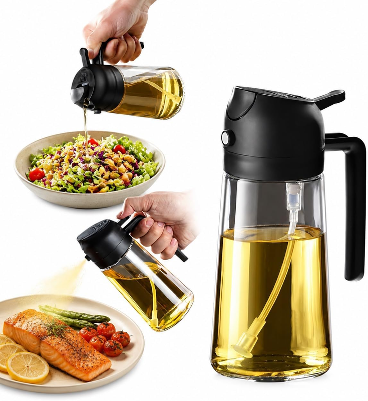 16Oz/470Ml Glass Olive Oil Sprayer for Cooking, 2-In-1 Spray & Pour Oil Dispense