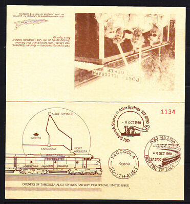 RAILWAY:  OPENING OF TARCOOLA-ALICE SPRINGS RAILWAY 1980   LIMITED EDITION CARD