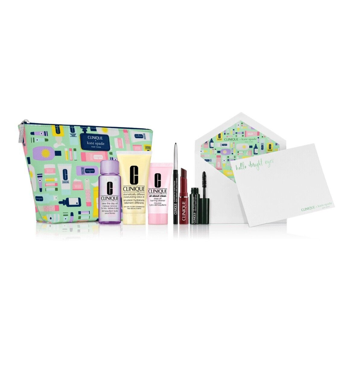 Clinique Skincare Makeup 8 Pcs Deluxe Sample Size Gift Set Kate Spades NY Bag