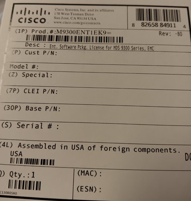 FACTORY SEALED Cisco M9300ENT1EK9 Ent. License for MDS 9300 Series fabric Switch