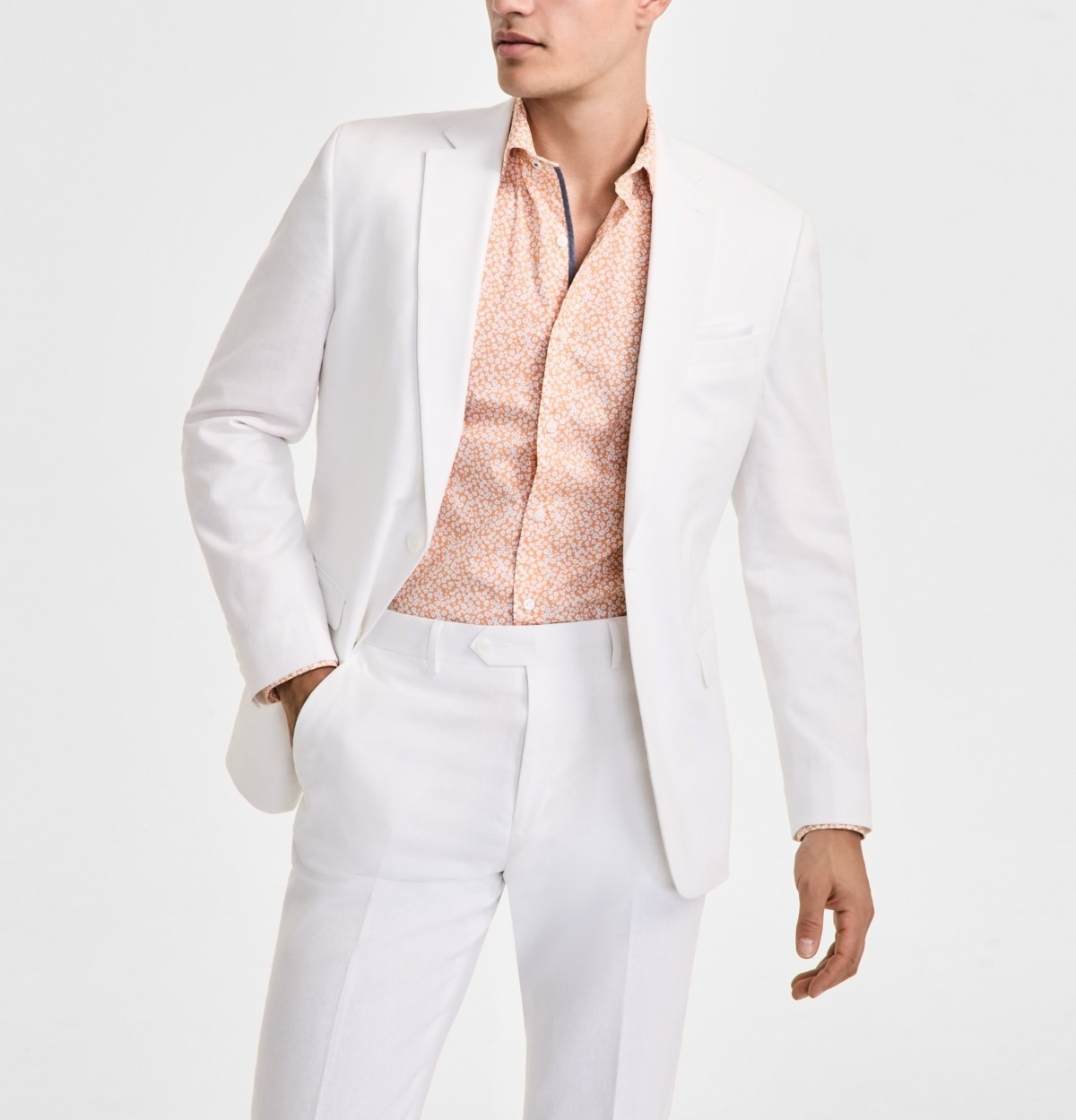 Bar III Slim-Fit Linen-Blend Suit Jacket MSRP $360 Size 46L # 4B 1288 Blm