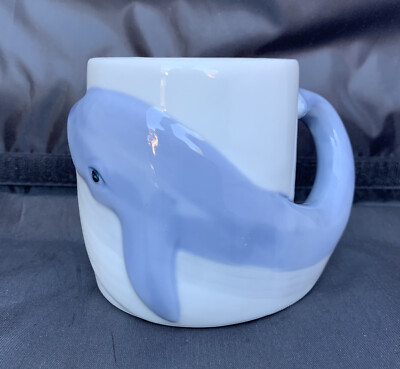 Sperm Whale Handle 3 Dimensional 3D Figural Stoneware Coffee Mug Cup