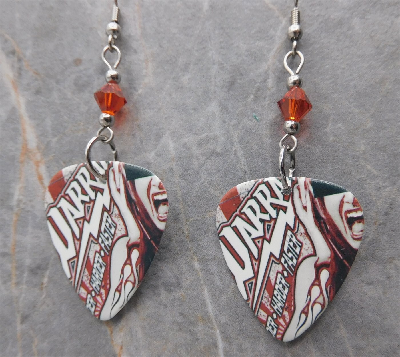 Warrant Louder Harder Faster Guitar Pick Earrings w Indian Warrant Louder Harder Faster Guitar Pick Earrings w Indian