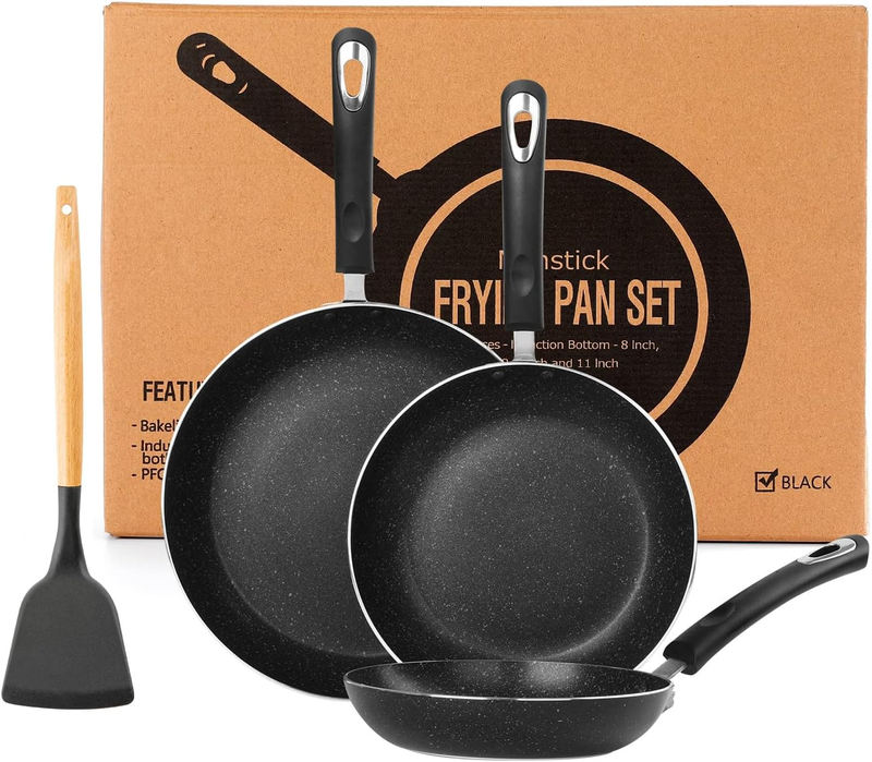3-piece Set, Nonstick Skillet Set For Induction Cooktop, Frying Pan N