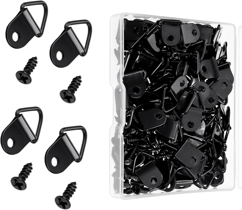 100 Pack Light Duty Black Steel D-Ring Picture Hangers, Small Triangle Ring Hang