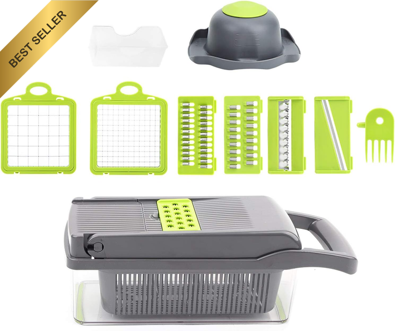 12-In-1 Vegetable Chopper with Container, Mandoline Slicer & Dicer for Onions, P