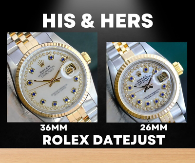 ROLEX HIS AND HERS DATEJUST GOLD STEEL WATCH 36MM