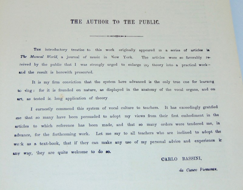 RARE ANTIQUE Book 1884 BASSINI'S ART OF SINGING