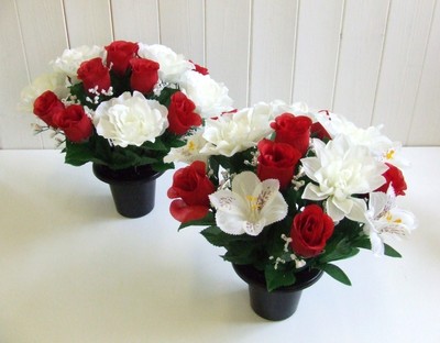 Memorial Grave Vase Artificial Flower Arrangement Cemetery