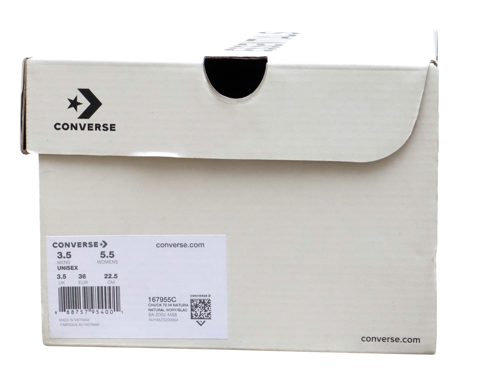 Pre-owned Converse Size 3.5  X Essentials Fear Of God 167955c Chuck 70 Hi Nat Ivory Black In Natural, Ivory, Black