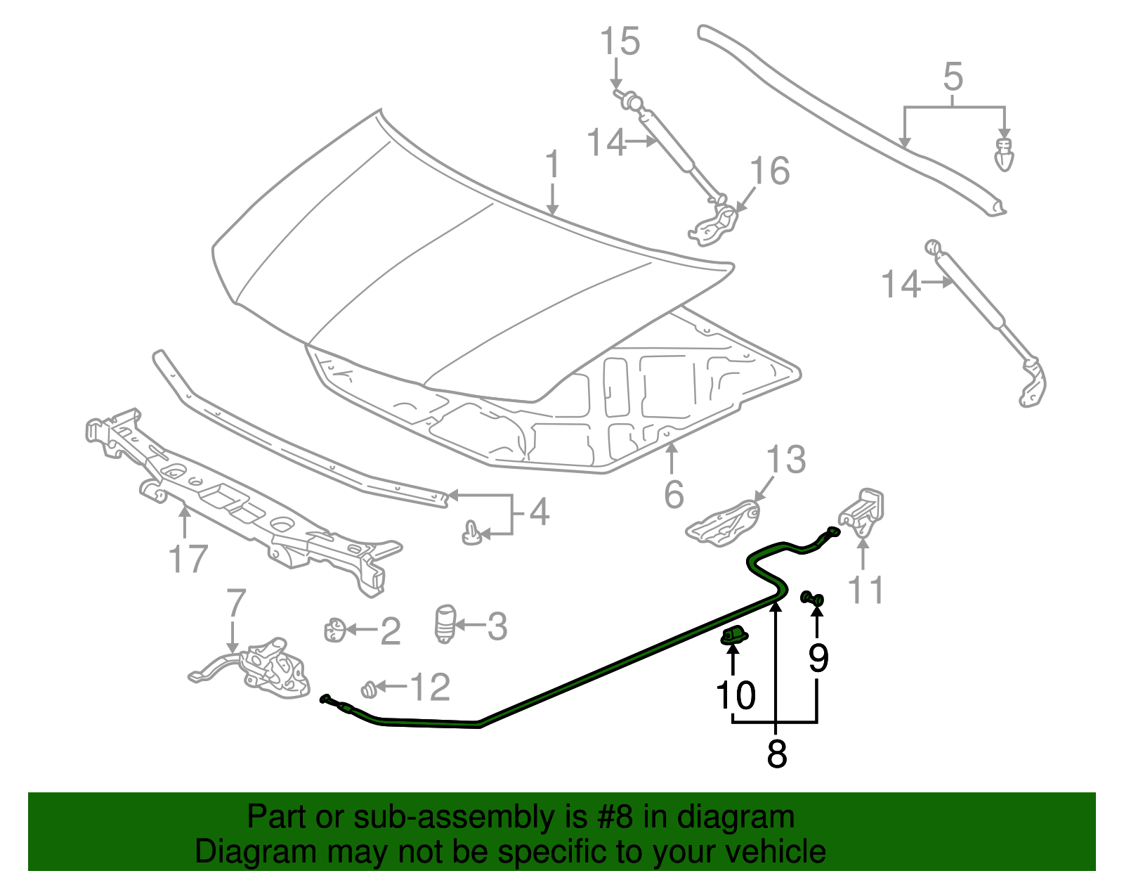 2004-2006 Acura MDX Genuine Hood Release Cable OEM 74130-S3V-A01