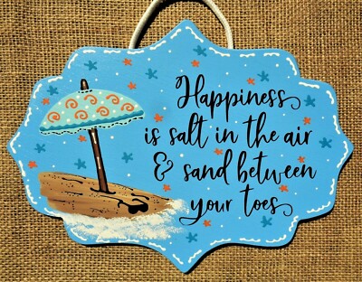 Happiness Beach SIGN Wall Plaque Summer Deck Porch Backyard Pool Patio Sand Sea
