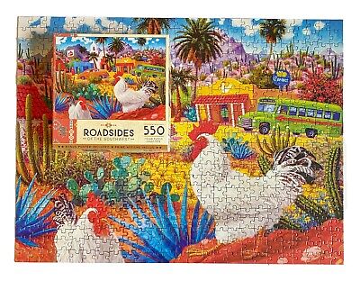 550 Pc Jigsaw Puzzle Roadsides of Southwest 31963 Vtg Car Chickens Agave