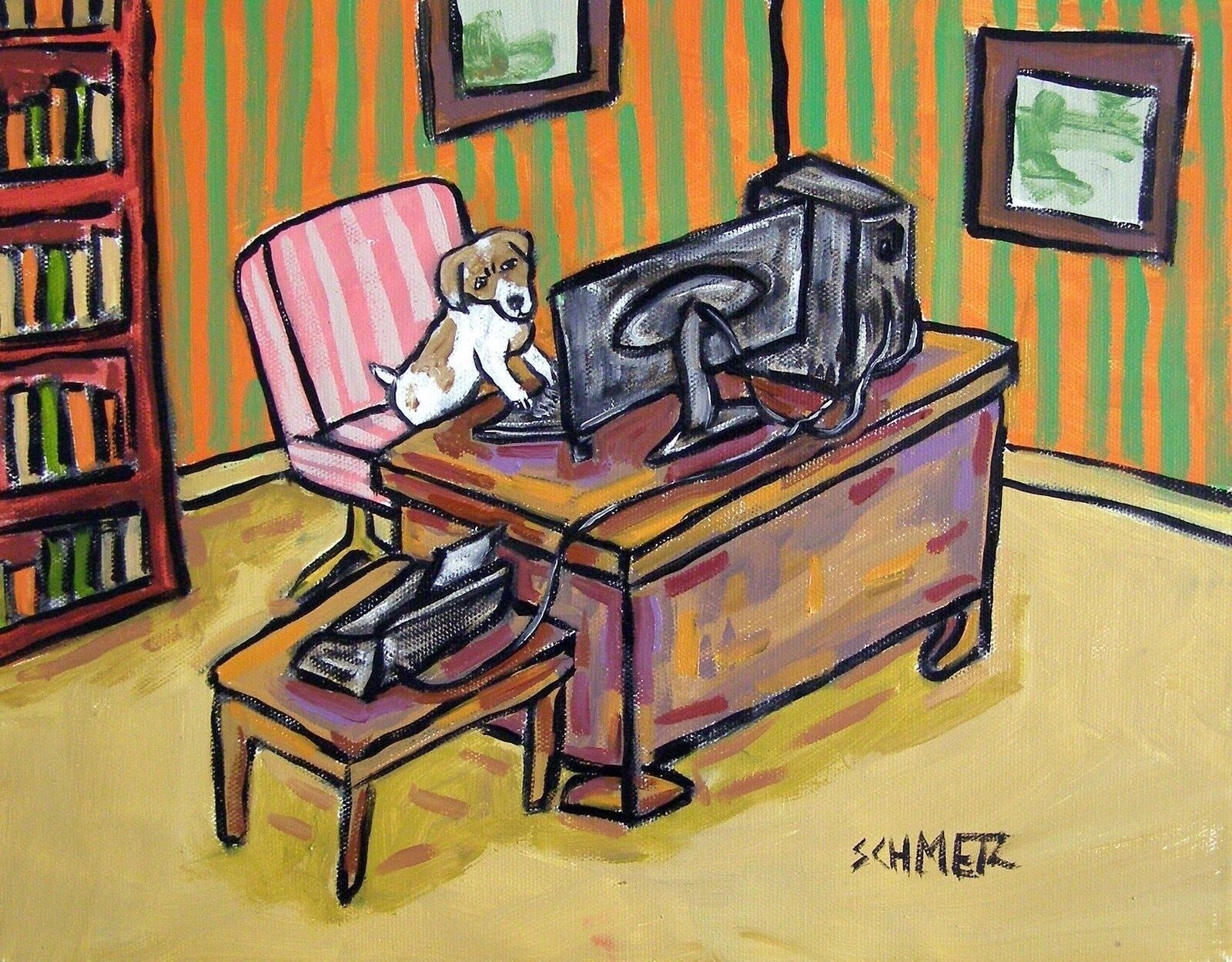 jack russell terrier art violin dog painting gift pop folk 4x6 GLOSSY PRINT