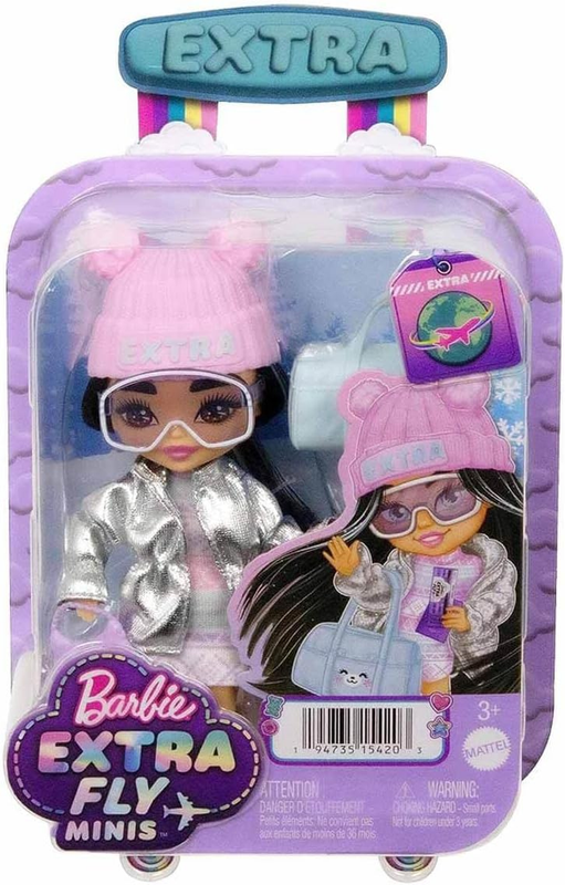 Barbie Extra Fly Minis Travel Doll, Snowy Look with Icy Blue Highlights in Paste