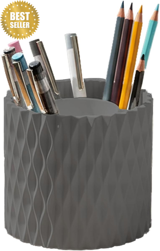 Rotating Pen Holder for Desk with Smooth 360° Base, Grey Desk Organizer and Make