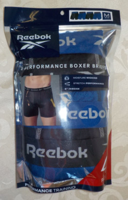 Reebok Performance Boxer Briefs Size M 32-34 NIP 4 Pack Logo Assorted 6'' Inseam